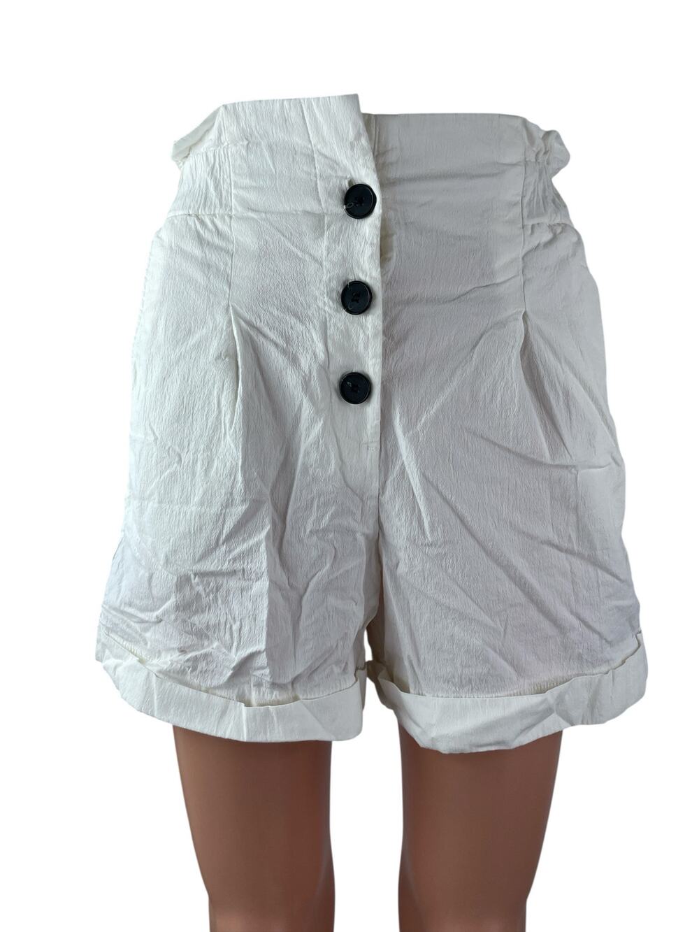 Zara Women's White High Waisted Rolled Hem Button Down Wide Leg Casual Shorts S